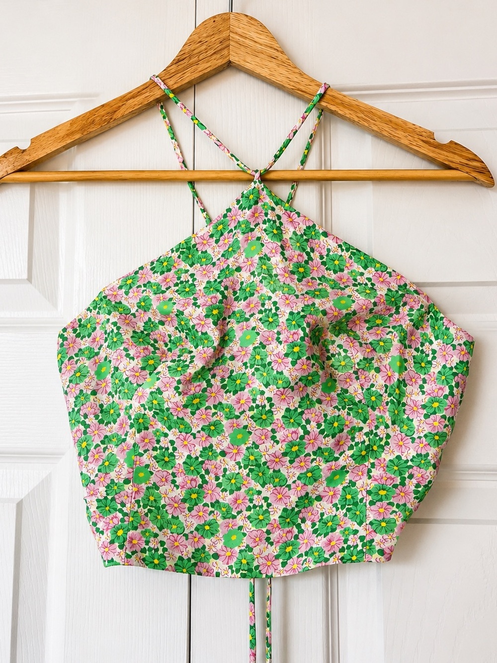 Zara Floral Halter Crop Top in Pink & Green